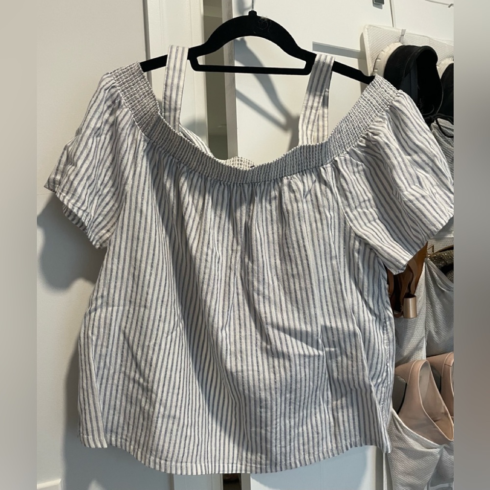 GAP blue and white stripe off the shoulder blouse